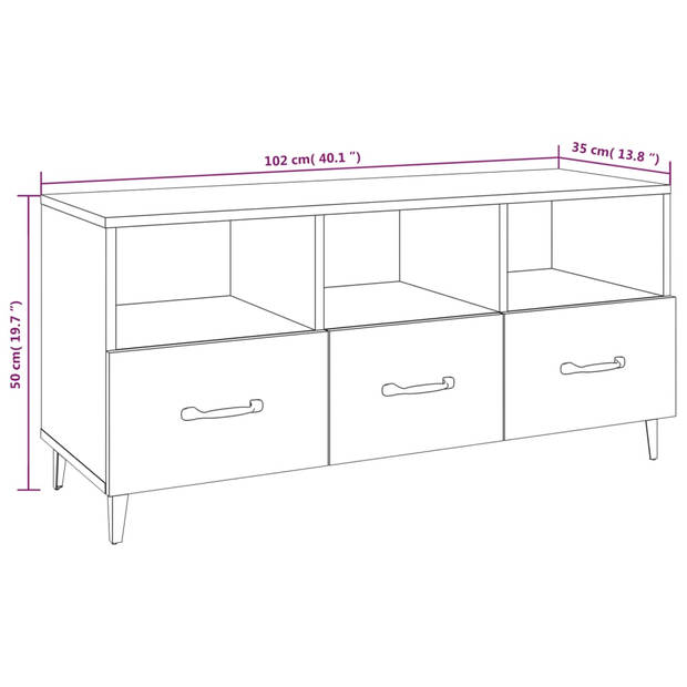 vidaXL Tv-meubel 102x35x50 cm bewerkt hout grijs sonoma eikenkleurig