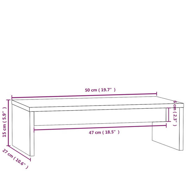 The Living Store Monitorstandaard - Grenenhout - 50 x 27 x 15 cm - Opbergfunctie