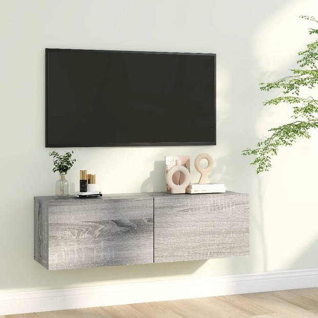 The Living Store Wandmeubel - TV-kast - 100x30x30 cm - Grijs Sonoma Eiken