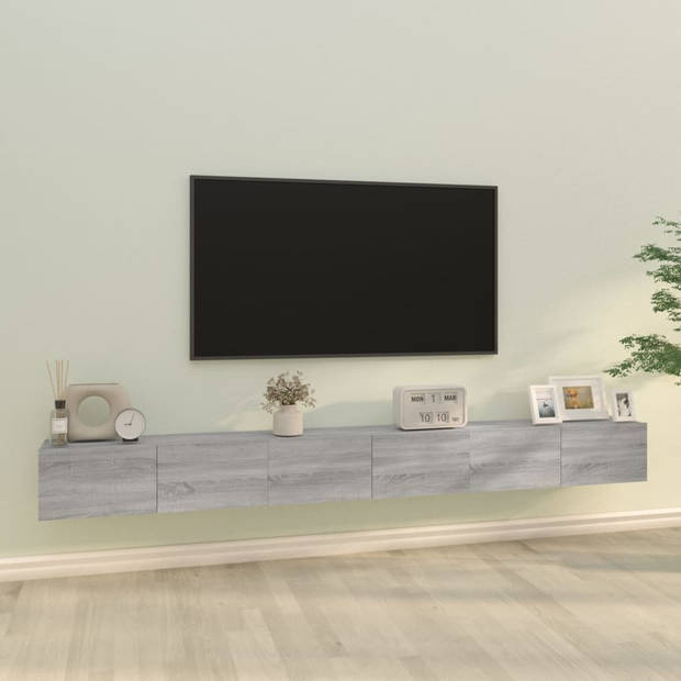 The Living Store Klassieke Televisiekastenset - Grijs Sonoma Eiken - 100 x 30 x 30 cm - 3 x tv-meubel