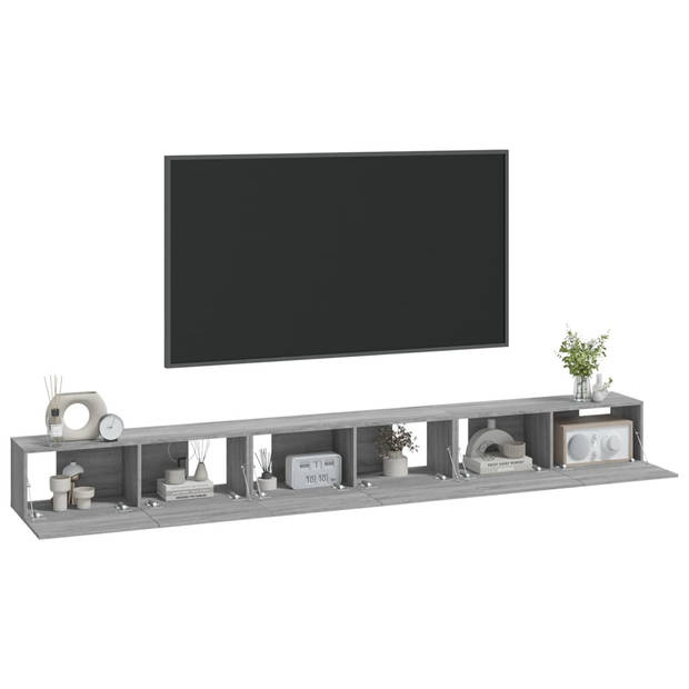 The Living Store Klassieke Televisiekastenset - Grijs Sonoma Eiken - 100 x 30 x 30 cm - 3 x tv-meubel