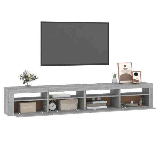 The Living Store TV-meubel - Grijs Sonoma Eiken - 240x35x40cm - RGB LED-verlichting