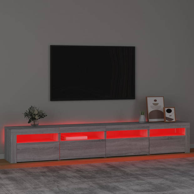 The Living Store TV-meubel - Grijs Sonoma Eiken - 240x35x40cm - RGB LED-verlichting