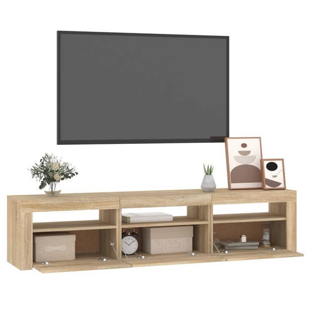 The Living Store Tv-meubel Sonoma Eiken - 180 x 35 x 40 cm - RGB LED