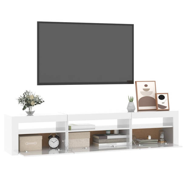 vidaXL Tv-meubel met LED-verlichting 195x35x40 cm hoogglans wit