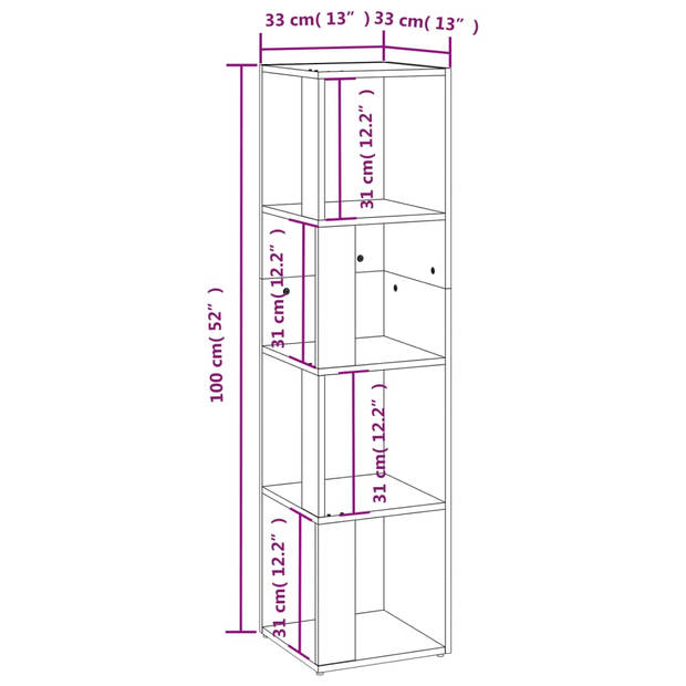 vidaXL Hoekkast 33x33x132 cm bewerkt hout gerookt eikenkleurig