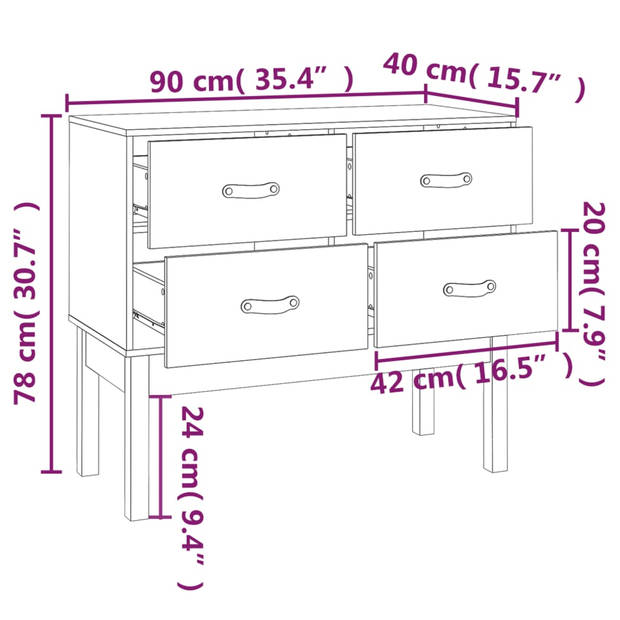 vidaXL Wandkast 90x40x78 cm massief grenenhout wit