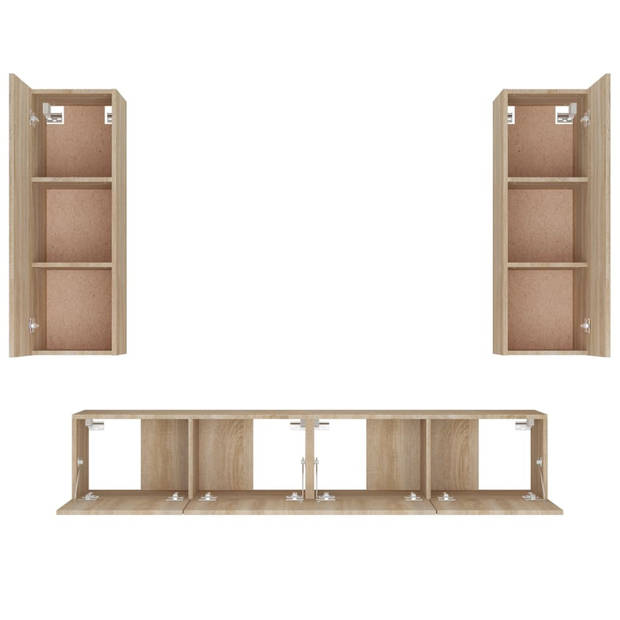 The Living Store TV-meubelset Sonoma Eiken - 2x 80x30x30cm + 2x 30.5x30x90cm - Wandgemonteerd