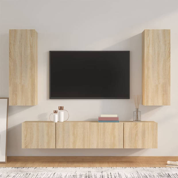 The Living Store TV-meubelset Sonoma Eiken - 2x 80x30x30cm + 2x 30.5x30x90cm - Wandgemonteerd