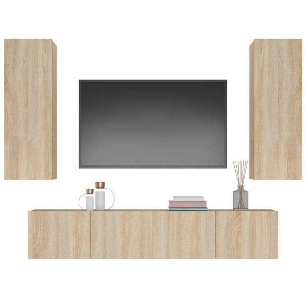 The Living Store TV-meubelset Sonoma Eiken - 2x 80x30x30cm + 2x 30.5x30x90cm - Wandgemonteerd