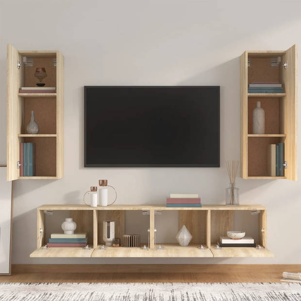 The Living Store TV-meubelset Sonoma Eiken - 2x 80x30x30cm + 2x 30.5x30x90cm - Wandgemonteerd