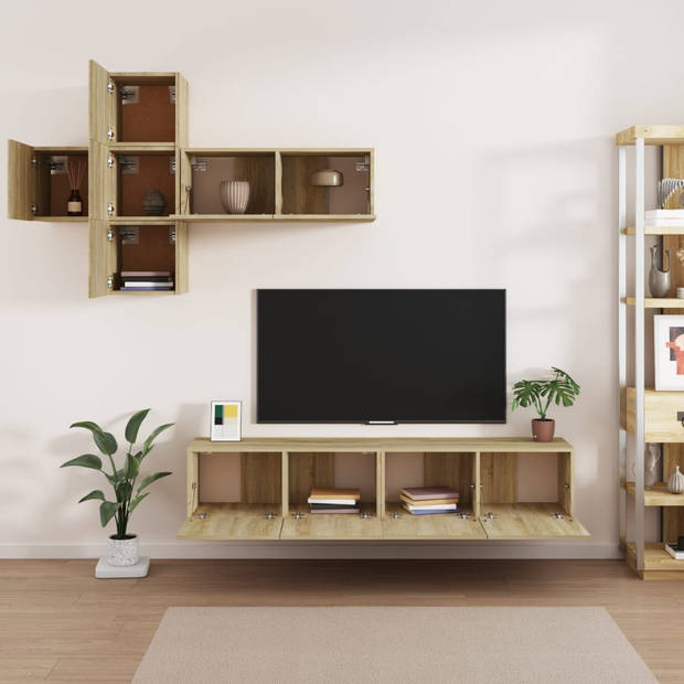 The Living Store Televisiemeubel Set - Sonoma Eiken - 4x30.5x30 cm + 3x80x30 cm (LxBxH)