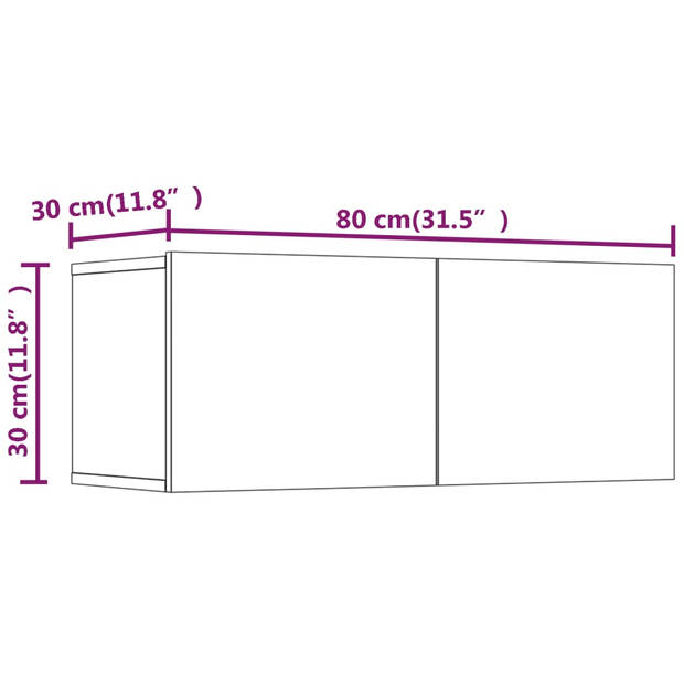 The Living Store TV-meubel - Bruineiken - 80 x 30 x 30 cm - Neerklapbare deuren - 2 stuks