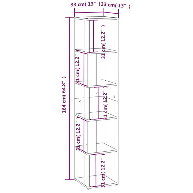 vidaXL Hoekkast 33x33x164,5 cm bewerkt hout sonoma eikenkleurig