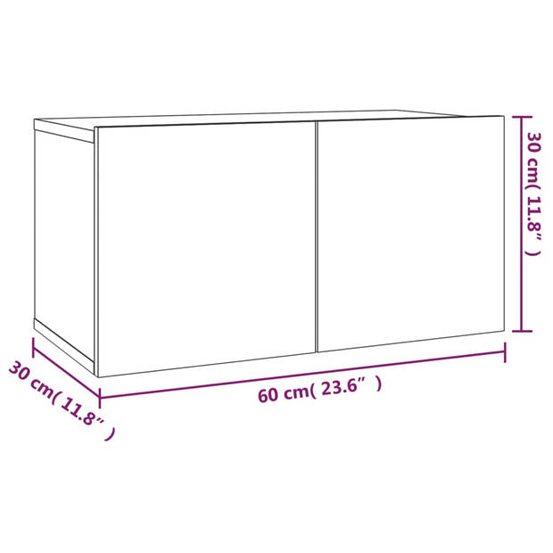 The Living Store TV-meubelset - Houten - Hangende tv-kast - 60 x 30 x 30 cm - Bruineiken