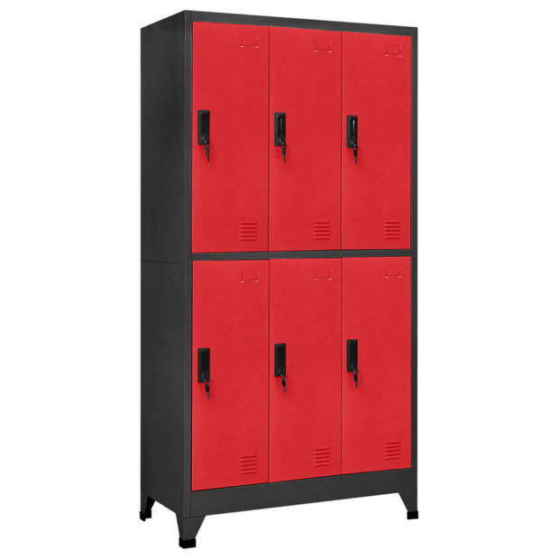 vidaXL Lockerkast 90x45x180 cm staal antracietkleurig en rood