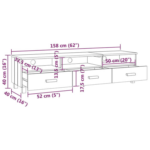 vidaXL Tv-meubel HAMAR 158x40x40 cm massief grenenhout donkergrijs