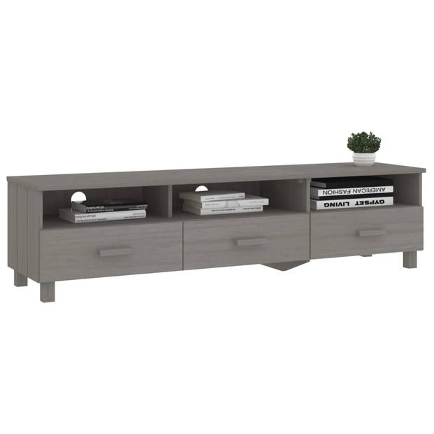 The Living Store HAMAR TV-meubel - lichtgrijs massief grenenhout - 158 x 40 x 40 cm - 3 lades 3 vakken