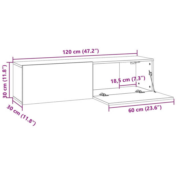 vidaXL Tv-wandmeubel 120x30x30 cm bewerkt hout gerookt eikenkleurig