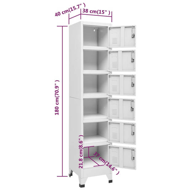 vidaXL Lockerkast 38x40x180 cm staal lichtgrijs