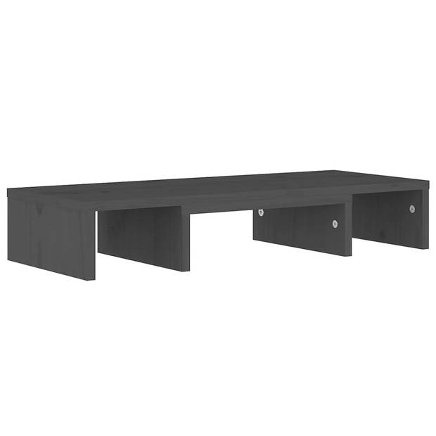 vidaXL Monitorstandaard 60x24x10,5 cm massief grenenhout grijs