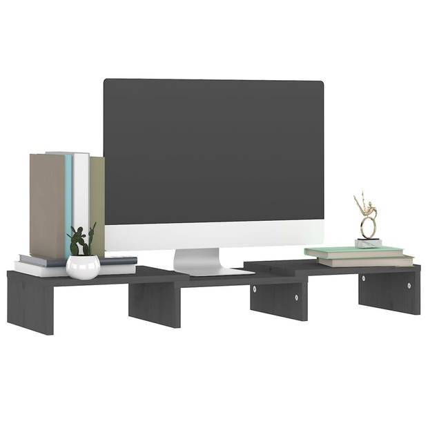 vidaXL Monitorstandaard 60x24x10,5 cm massief grenenhout grijs