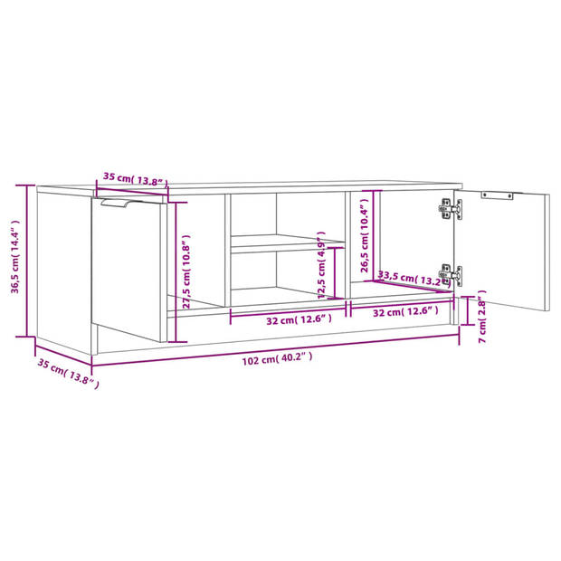 vidaXL Tv-meubel 102x35x36,5 cm bewerkt hout zwart