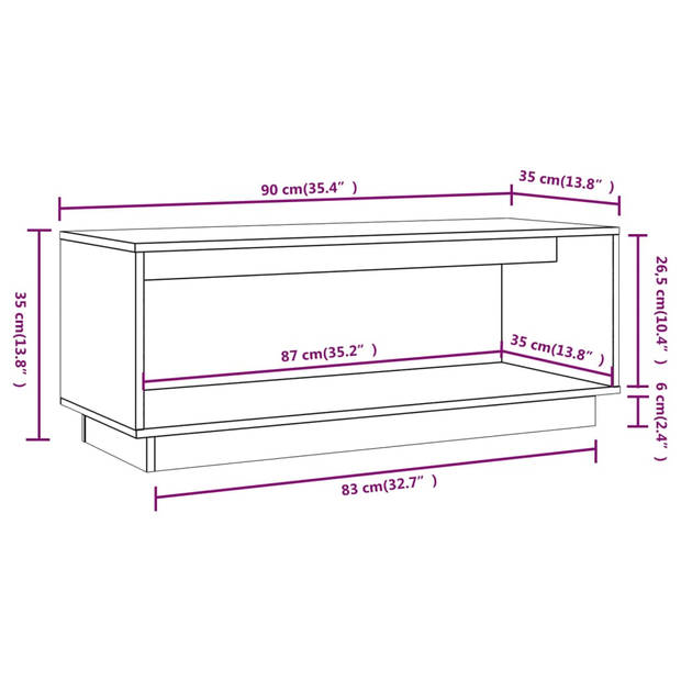 vidaXL Tv-meubel 90x35x35 cm massief grenenhout zwart