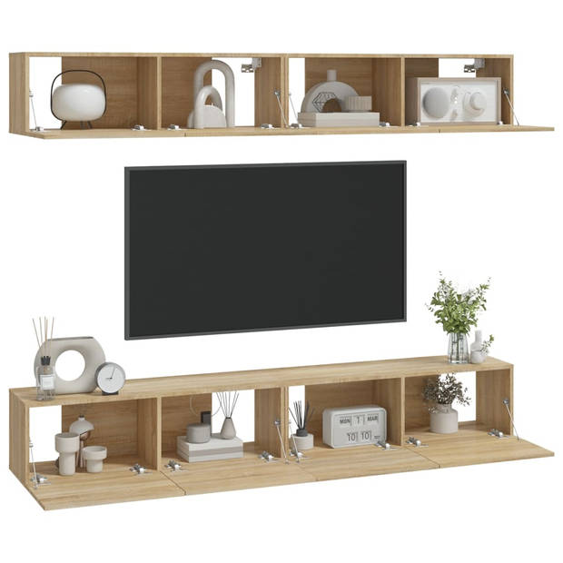 The Living Store TV-wandmeubel - Sonoma Eiken - 100 x 30 x 30 cm - Stevig bewerkt hout