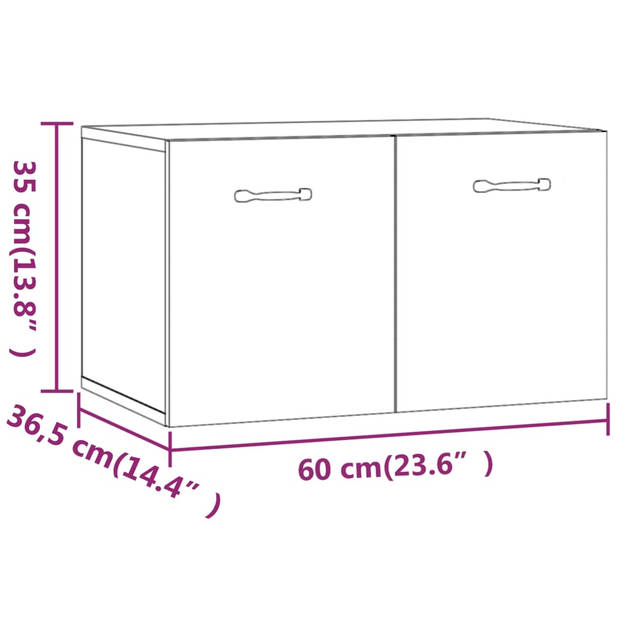 The Living Store Wandkast - Grijs Sonoma Eiken - 60 x 36.5 x 35 cm - 2 Lades