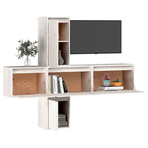 The Living Store Televisiekasten - Klassiek design - Massief grenenhout - Wit - 45 x 30 x 35 cm - 60 x 30 x 35 cm -