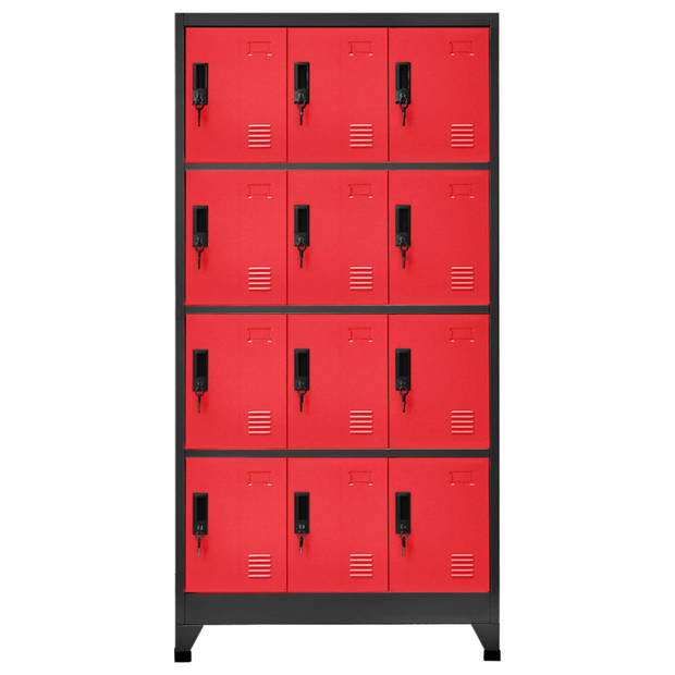 vidaXL Lockerkast 90x45x180 cm staal antracietkleurig en rood