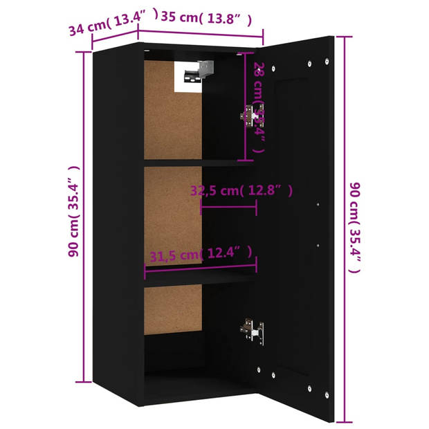 vidaXL Hangkast 35x34x90 cm bewerkt hout zwart