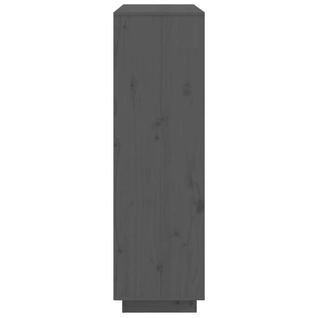 vidaXL Hoge kast 110,5x35x117 cm massief grenenhout grijs