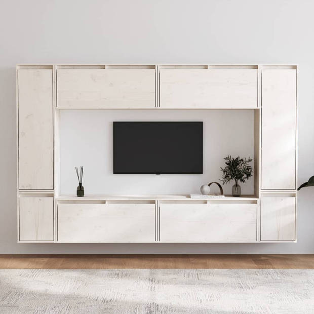 The Living Store Wandmeubel - Televisiekast - Set van 4x 80x30x35 cm - 2x 30x30x40 cm - 2x 30x30x100 cm - Massief