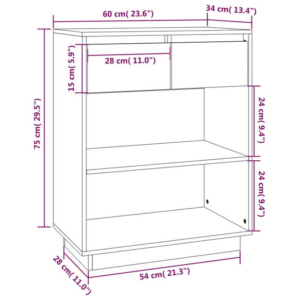 vidaXL Wandkast 60x34x75 cm massief grenenhout zwart