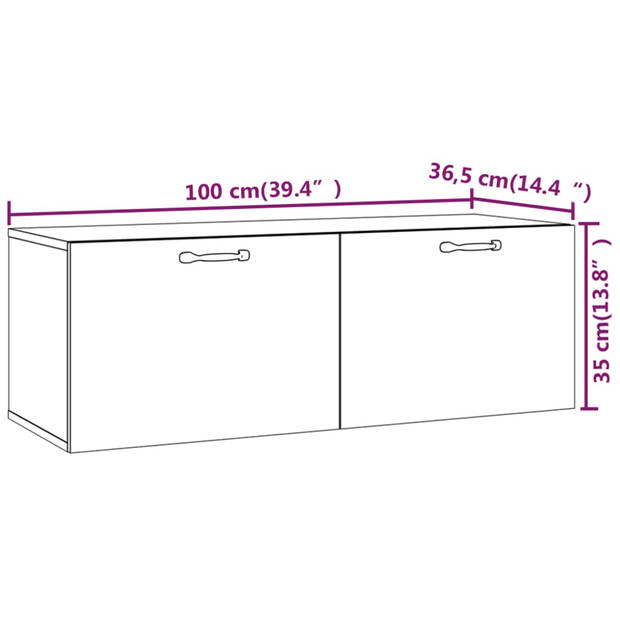 The Living Store Wandkast - naam - Opbergmeubel - 100 x 36.5 x 35 cm - Bruineiken