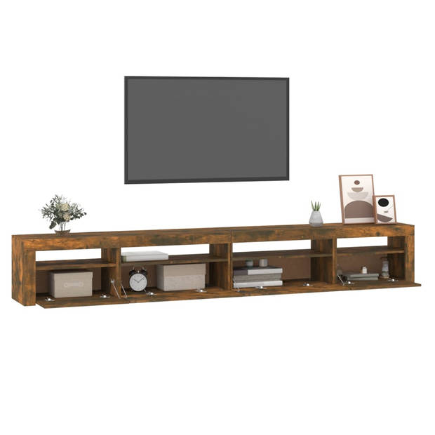 The Living Store TV-meubel - LED-verlichting - Materiaal- bewerkt hout - Afmetingen- 270 x 35 x 40 cm - Kleur- gerookt