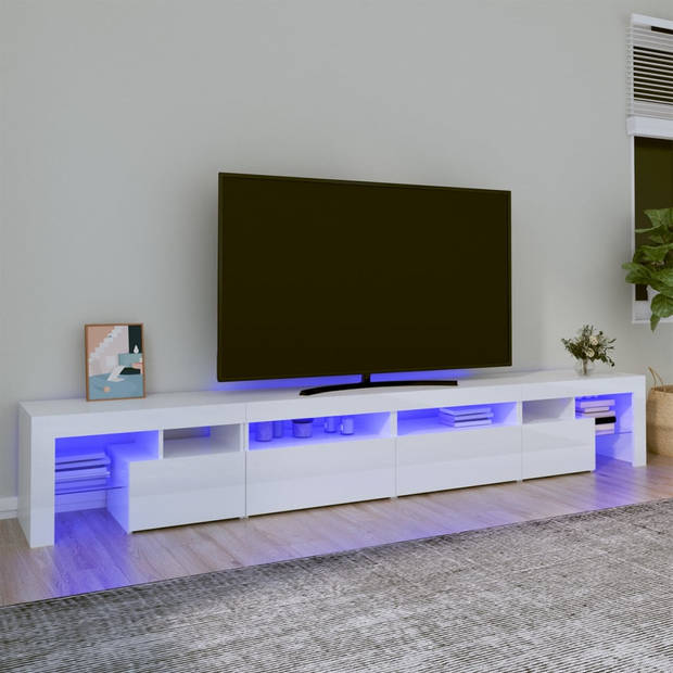 The Living Store TV-meubel - LED-verlichting - Hoogglans wit - 260 x 36.5 x 40 cm - Materiaal- Bewerkt hout