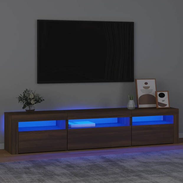 The Living Store TV-meubel - naam - TV-meubel - 195 x 35 x 40 cm - RGB LED-verlichting - Bruineiken