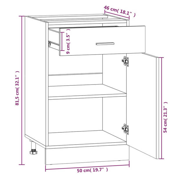 vidaXL Onderkast met lade 50x46x81,5 cm bewerkt hout bruin eikenkleur