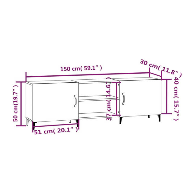 The Living Store TV-kast - Classic - Meubel - 150x30x50 cm - Wit