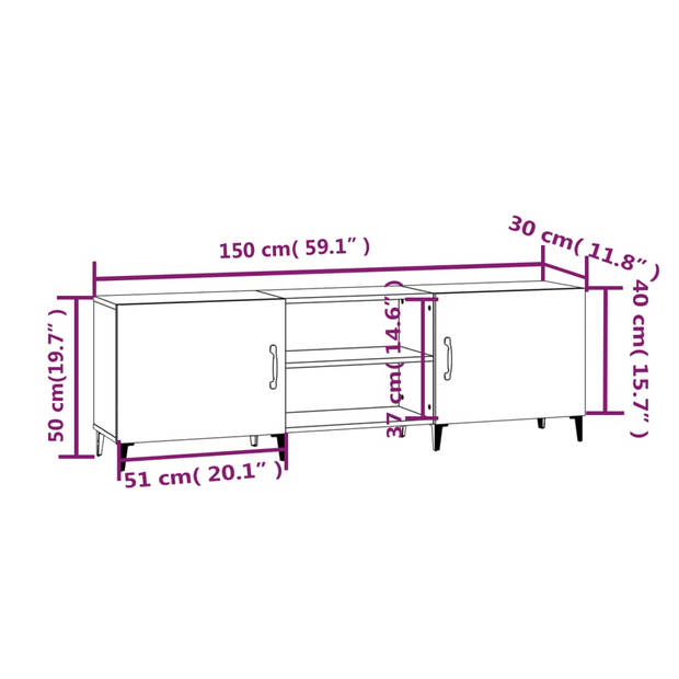 vidaXL Tv-meubel 150x30x50 cm bewerkt hout grijs sonoma eikenkleurig