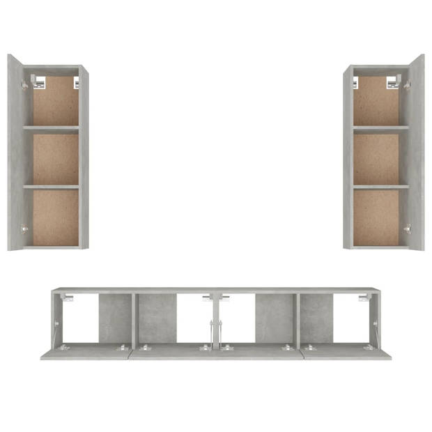 The Living Store Televisiemeubelset - betongrijs - 2x 80x30x30cm - 2x 30.5x30x90cm - bewerkt hout