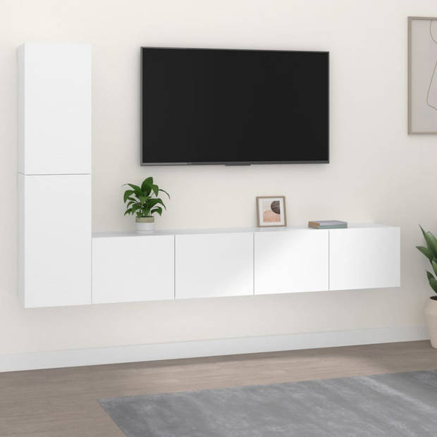 The Living Store TV-meubel set - 2x 80 x 30 x 30 cm - 2x 30.5 x 30 x 60 cm - wit - bewerkt hout