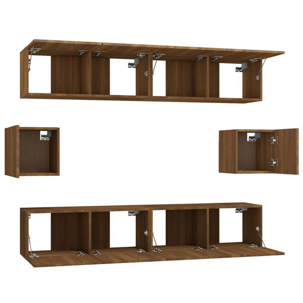 The Living Store TV-meubel set Bruineiken - 4x 80x30x30cm + 2x 30.5x30x30cm