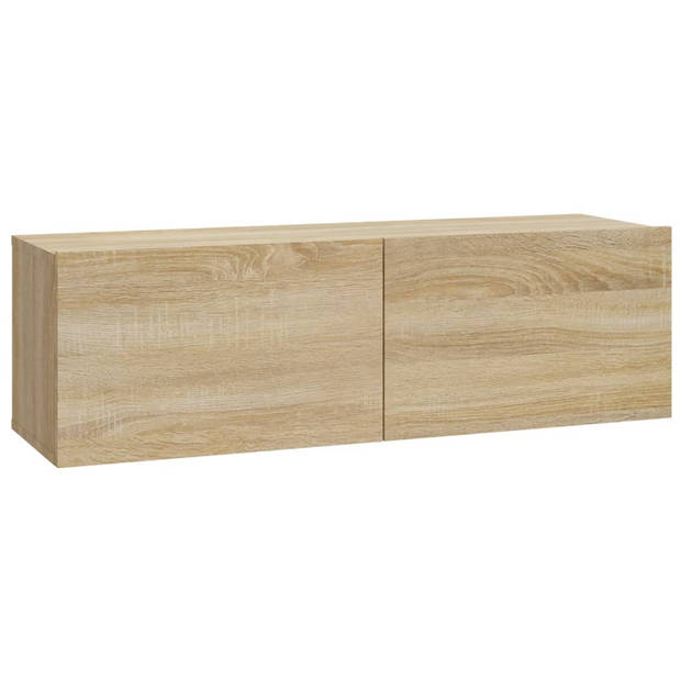 The Living Store Wandgemonteerd TV-meubel - Sonoma Eiken - Bewerkt Hout - 100 x 30 x 30 cm - Praktische Deuren