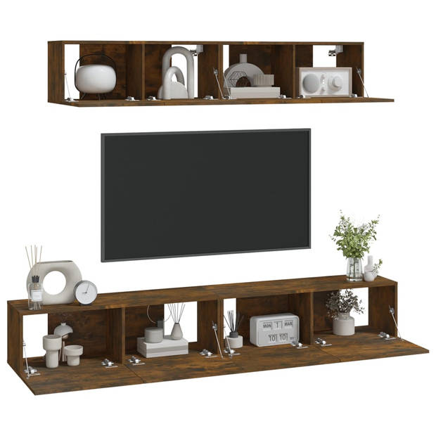 The Living Store TV-meubelset - Gerookt Eiken - 80 x 30 x 30 cm - 100 x 30 x 30 cm