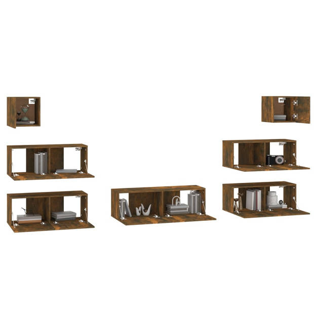 The Living Store TV-meubelset Gerookt eiken - 80x30x30cm - 100x30x30cm - 30.5x30x30cm