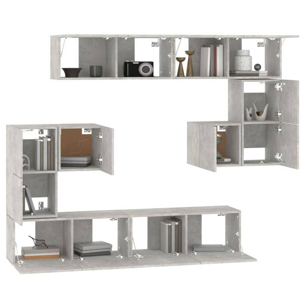 The Living Store TV-meubelset - Betongrijs - 30.5 x 30 x 30 cm (S) 60 x 30 x 30 cm (M) 80 x 30 x 30 cm (L) - Bewerkt